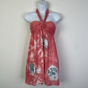 Aloha Royale Tie Dye Halter‎ Neck Smocked Tube Dress Pink Gray One Size Boho